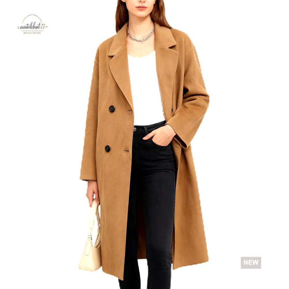 Classic Wool Pea Coat Elegant Trench Overcoat Minimal Chic Winter Outerwear